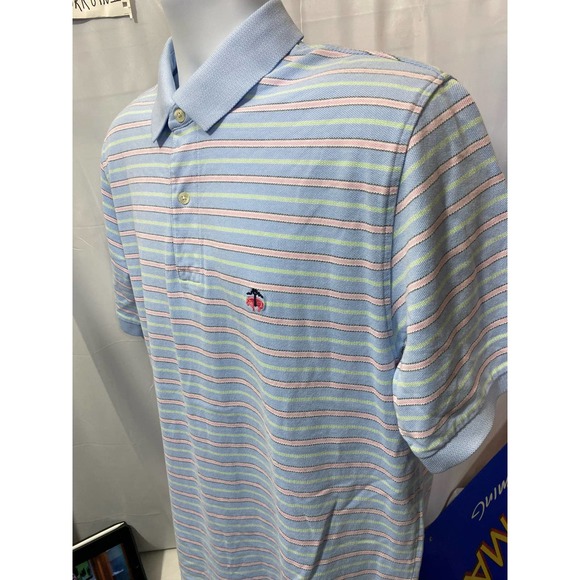 Brooks Brothers Performance Polo Shirt Mens Large Pink Blue Stripe Short Sleeve - Picture 4 of 8